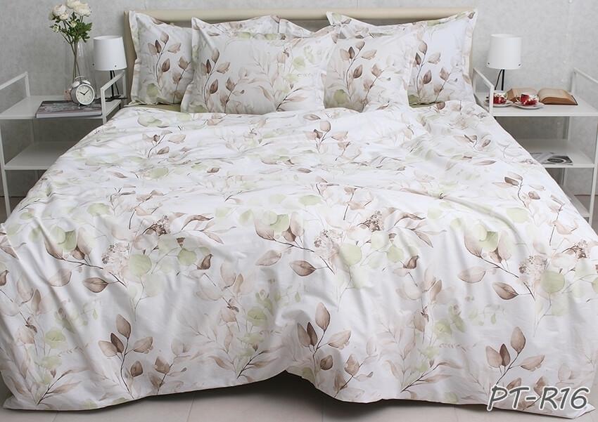 турецкое постельное белье коттон с коричневыми и оливковыми листьями фото 1