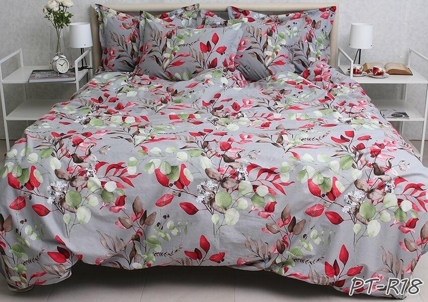 серое постельное белье с красными листиками фото 1