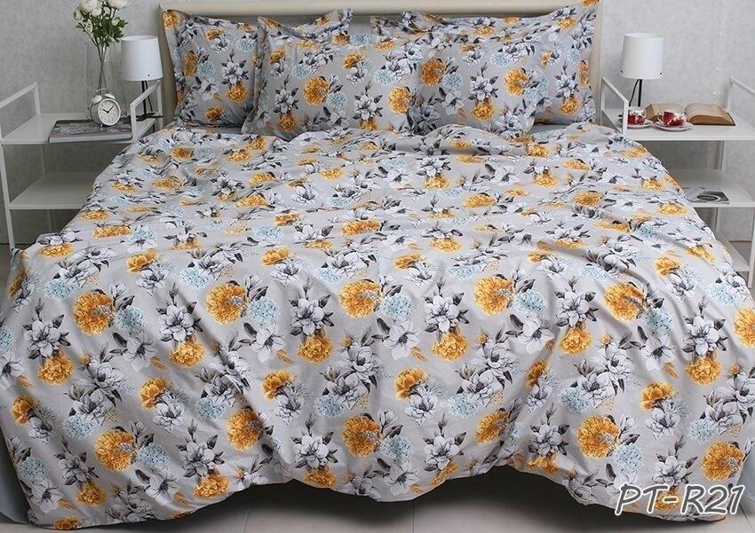 Серое постельное белье с оранжевыми цветами фото 1