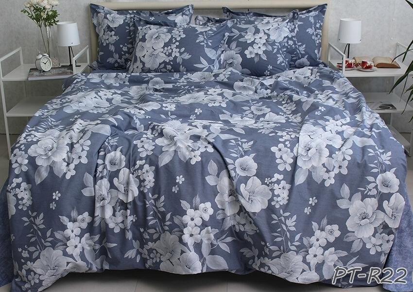 темно-синее постельное белье коттон с нежными цветами фото 1
