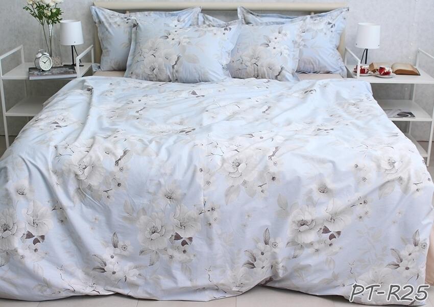 голубое постельное белье с белыми цветами фото 1