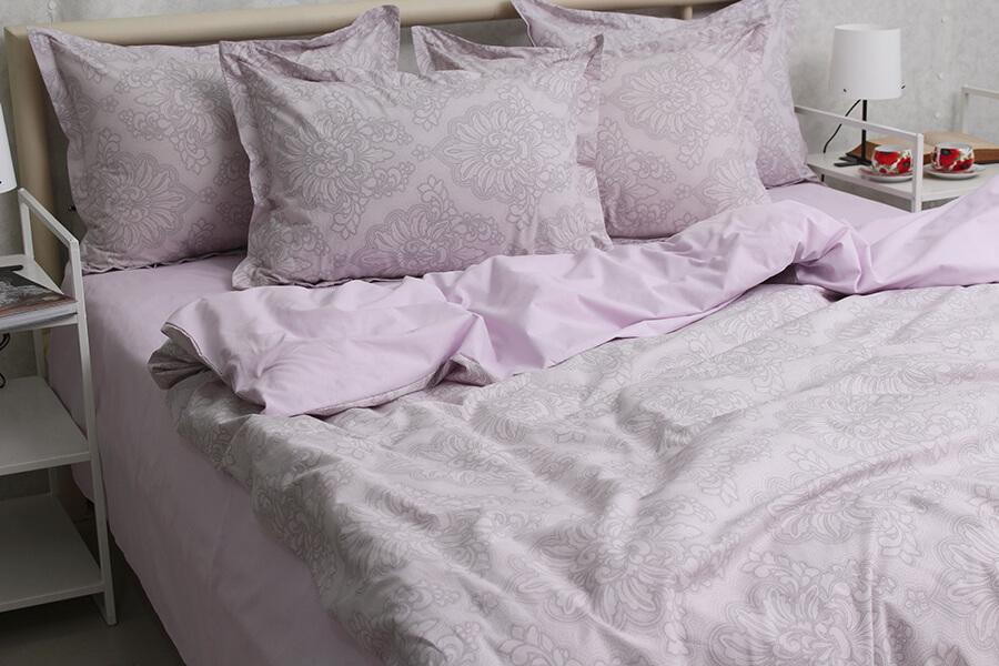 постельное белье коттон нежного лилового цвета с классическим рисунком фото 1