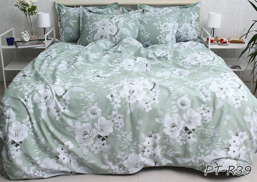 постельное белье коттон оливкового цвета с цветами r39 фото 1