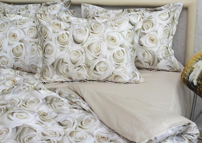 постельное белье сатин мерсеризованный с белыми розами фото 1
