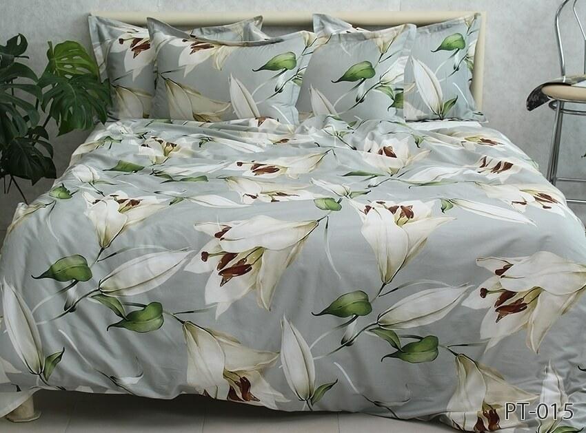 серое постельное белье сатин с белыми лилиями фото 1