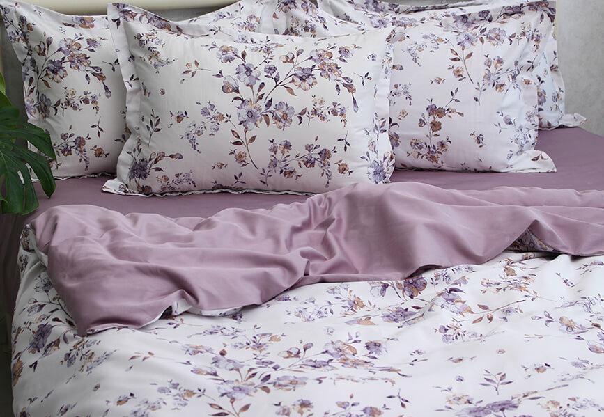 постельное белье сатин мерсеризованный с фиолетовыми цветами фото 1