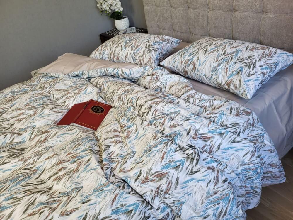 постельное белье турецкий коттон с геометрическим рисунком бежево-голубым зигзагом фото 1