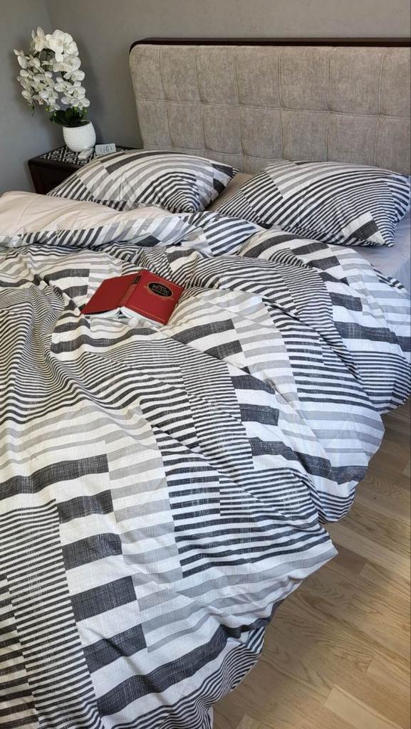 черно-белое постельное белье турецкий коттон с геометрическим рисунком фото 1