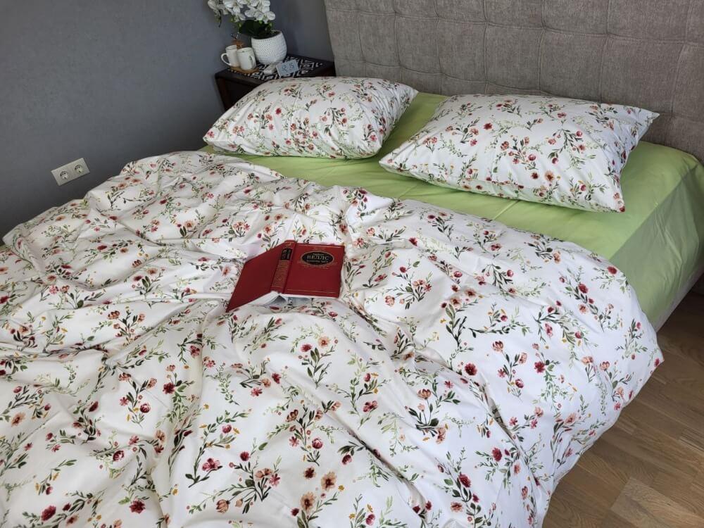 постельное белье турецкий коттон в метчкий цветочек с листиками фото 1