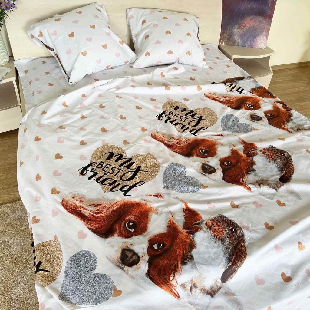 постельное белье со спаниелем и кроликом