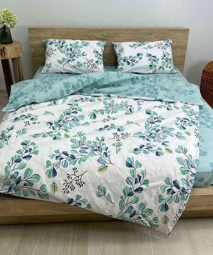 постельное белье бязь с бирюзовыми веточками и компаньоном фото 1