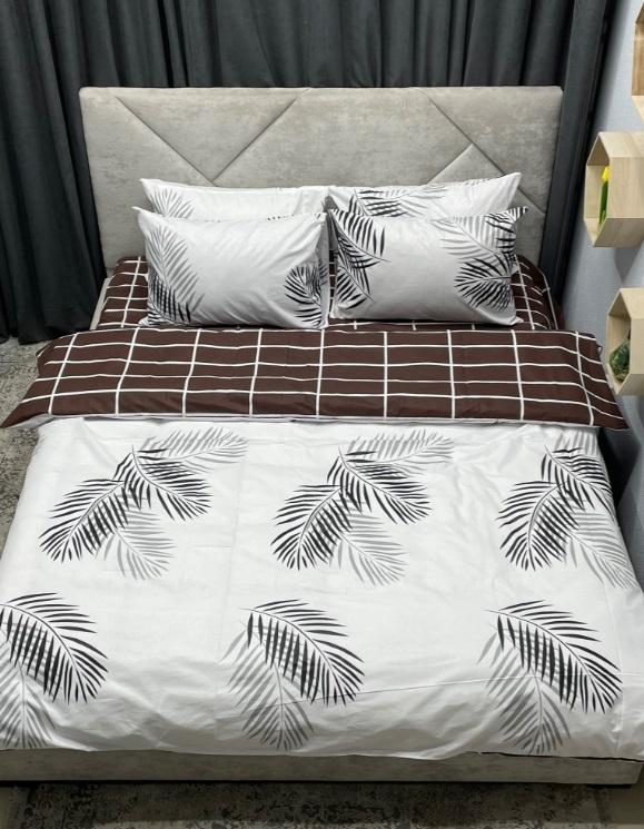 постельное белье бязь с пальмовыми ветками и коричневым компаньоном