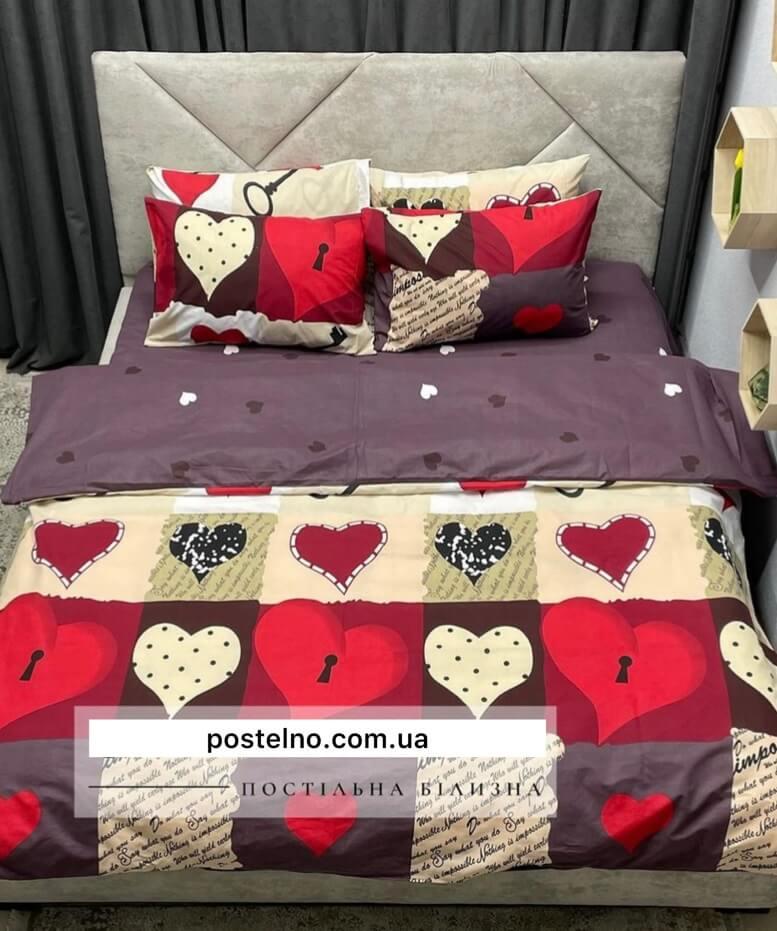 красно-коричневое постельное белье с сердечками и ключом от сердца фото