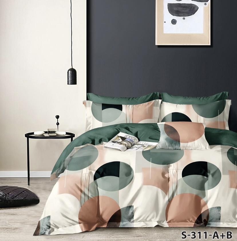 постельное белье сатин геометрический рисунок зеленого цвета с кругами фото 1