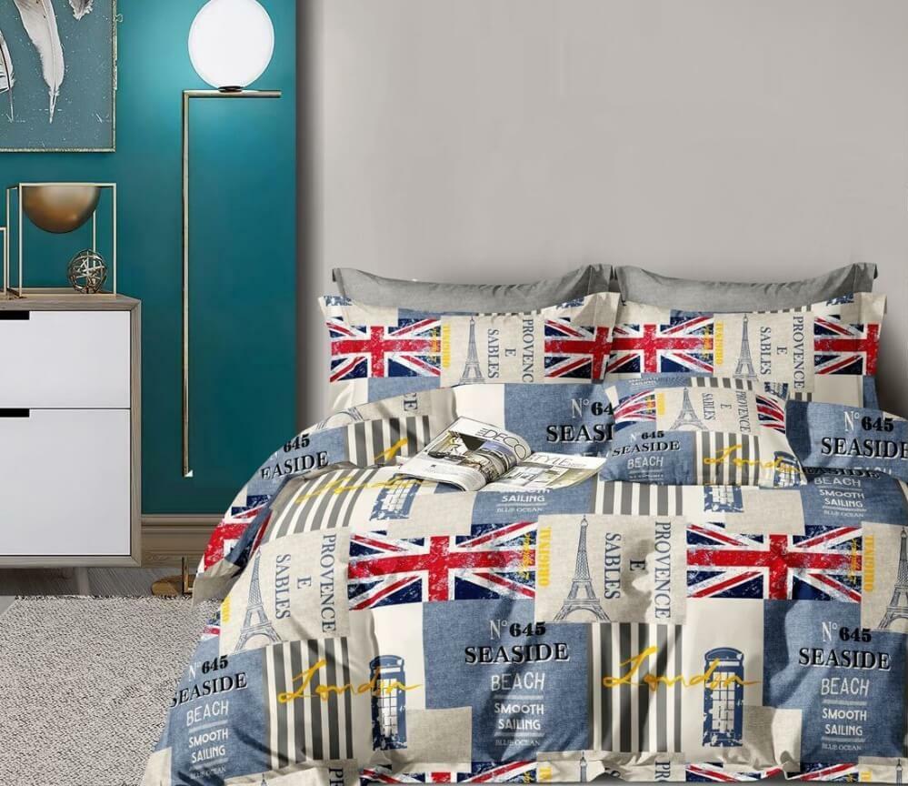 постельное белье сатин с эйфелевой башней и флагом Великобритании фото 1