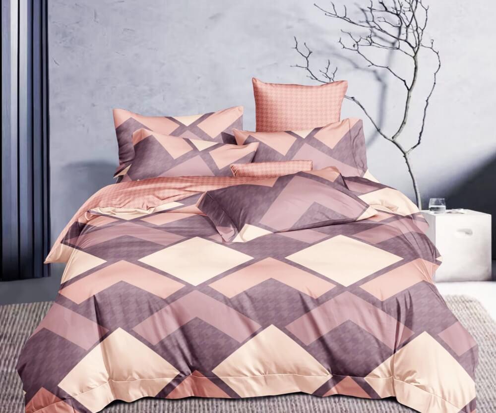 постельное белье сатин фиолетового цвета с геометрическим рисунокм фото 1