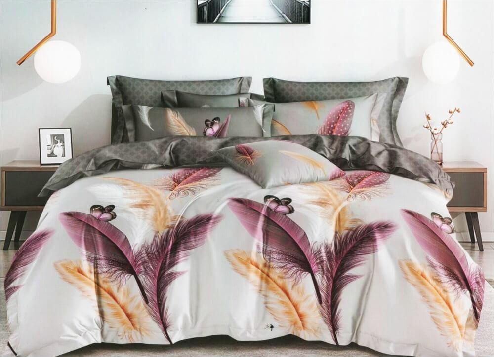постельное белье сатин с крупными фиолетовыми перьями фото 1