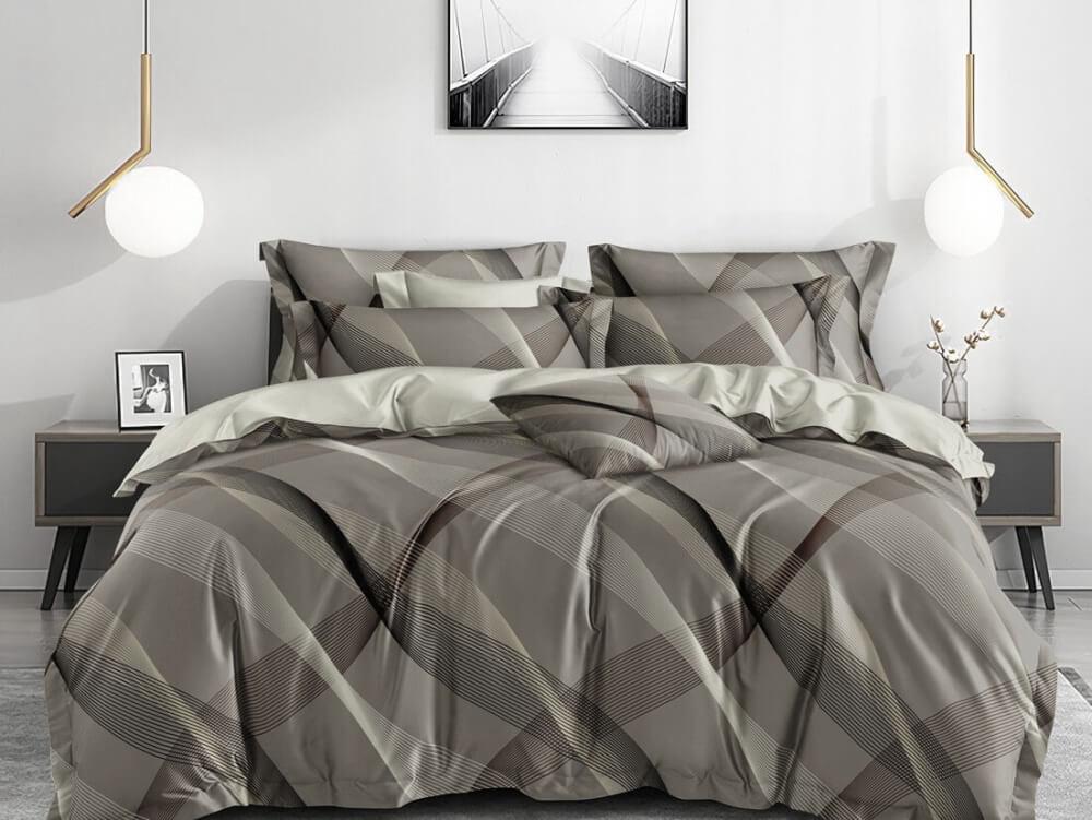 постельное белье сатин серого цвета с геометрическим рисунком линии фото 1