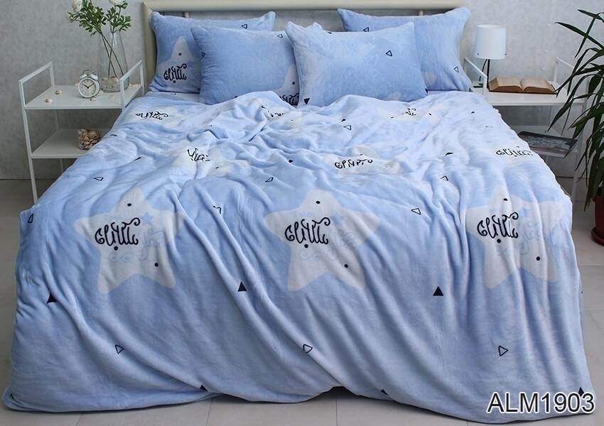 постельное белье велюровое голубого цвета со звездами из ткани велсофт фото 1