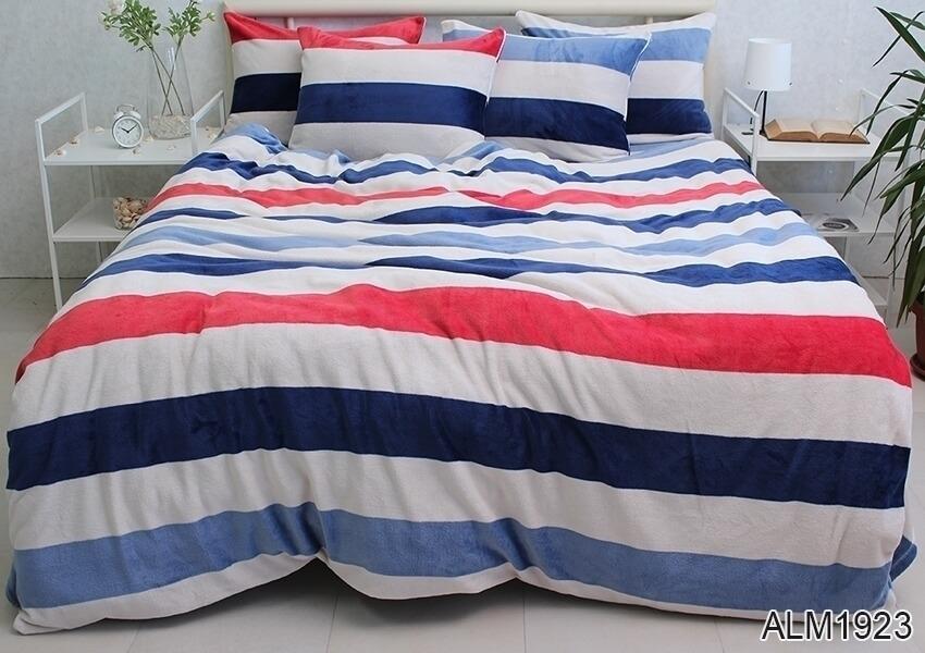 велюровое постельное белье в полоску синюю, белую, голубую и красную фото 1