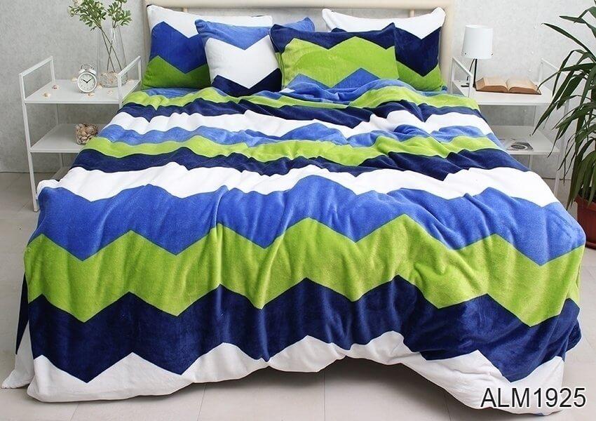 велюровое постельное белье зигзаг салатовый, синий, голубой и белый фото 1