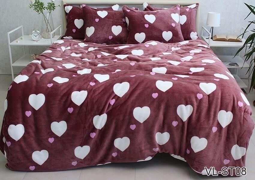 велюровое постельное белье коричневого цвета с белыми сердечками фото 1