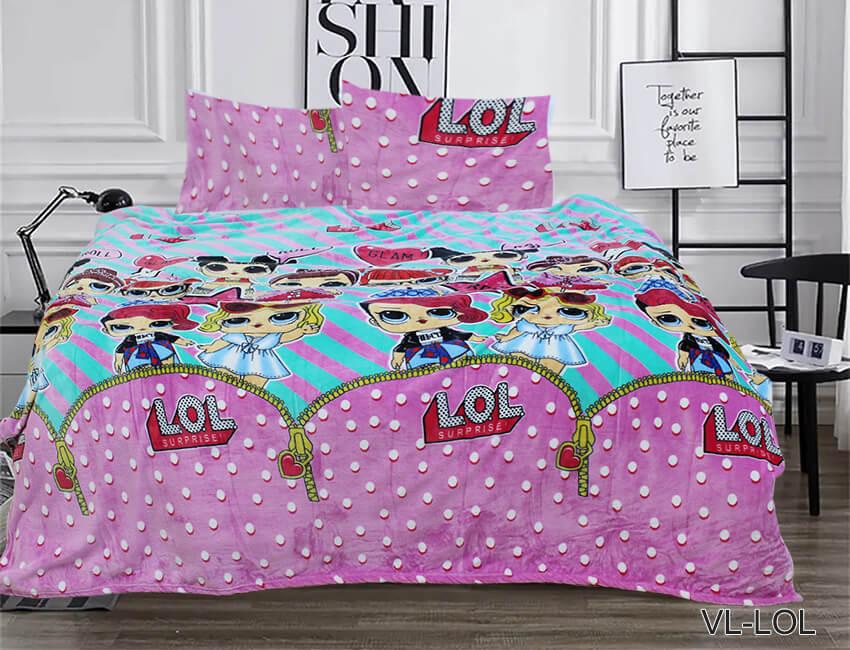 велюровое постельное белье розового цвета с куклами  Лол