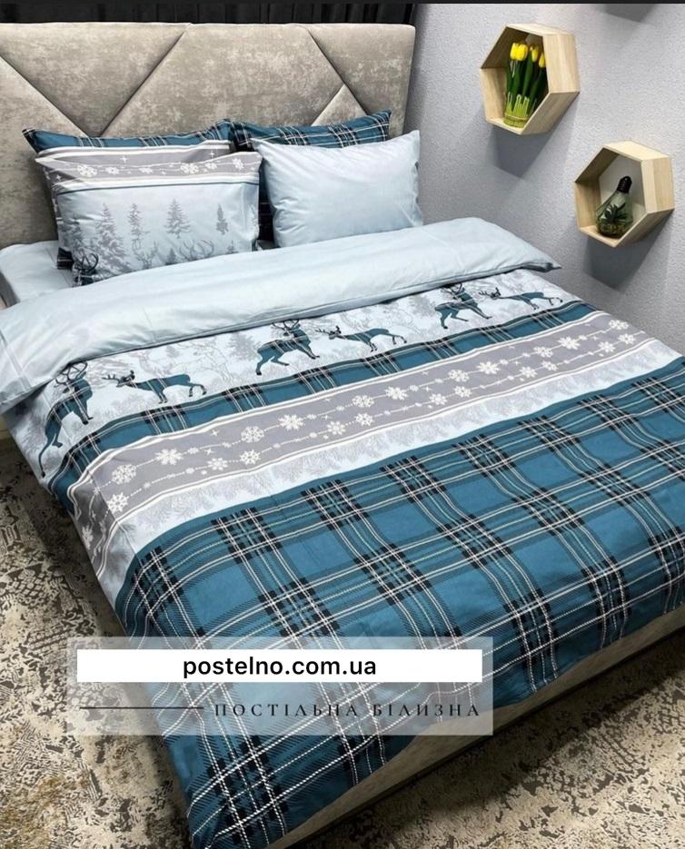новогоднее постельное белье бирюзового цвета с оленями фото 1