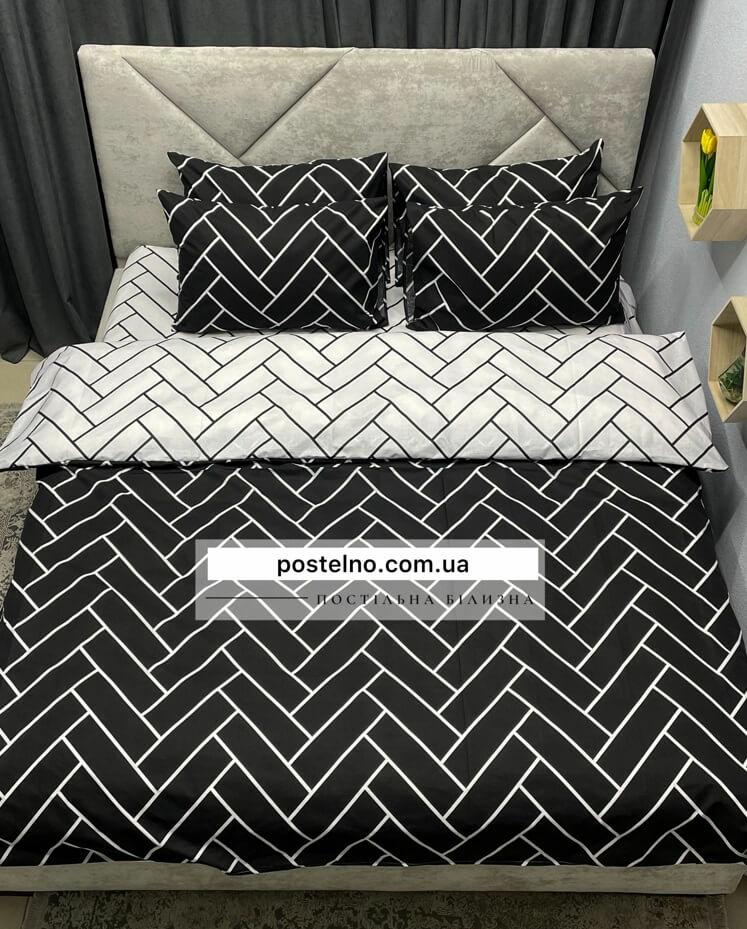 черно-белое постельное белье с геометрическим рисунком в виде паркета