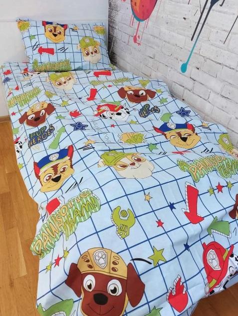 постельное белье щенячий патруль на фоне клеточки