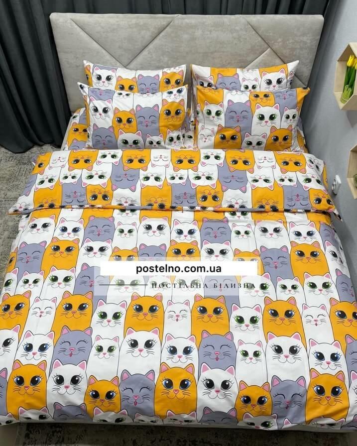 постельнок белье с желто-серыми котами