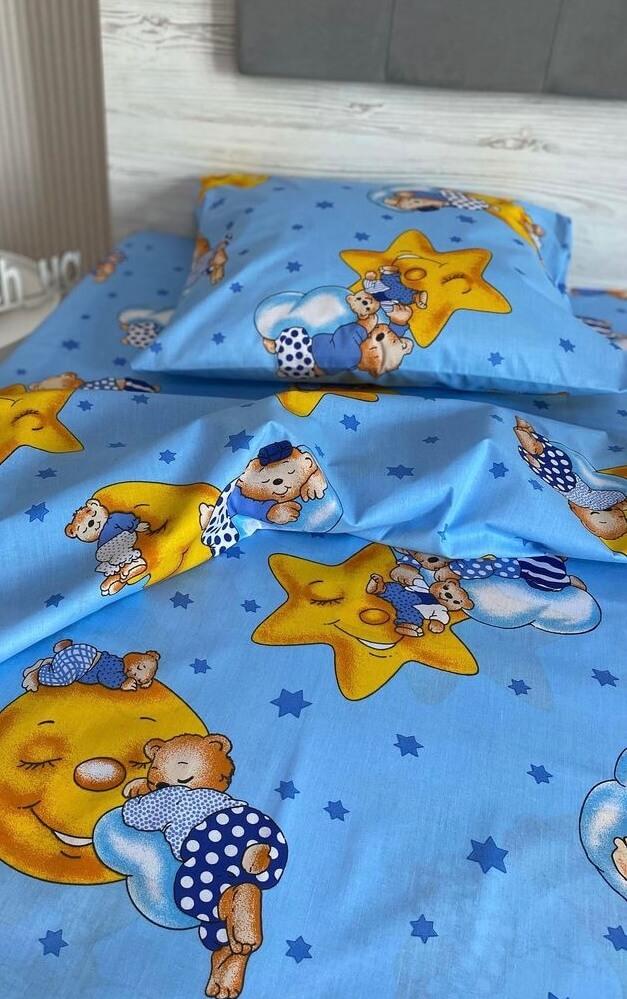 голубое постельное белье с мишкой на луне фото 1