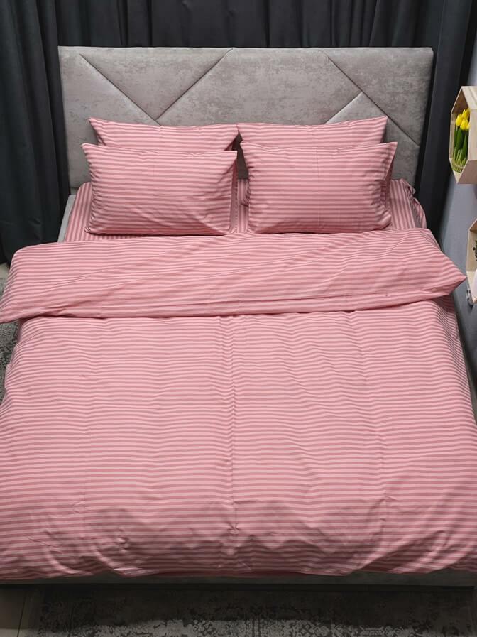 постельное белье розового цвета в полоску фото 1