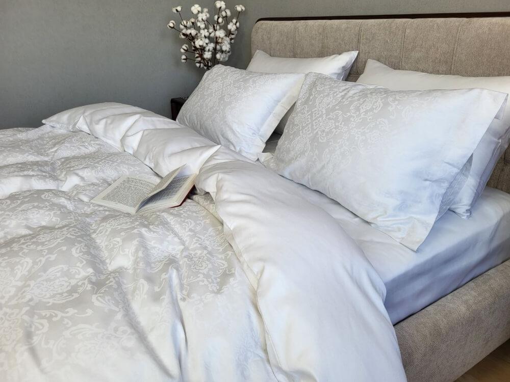 белое постельное белье сатин жаккард фото 1