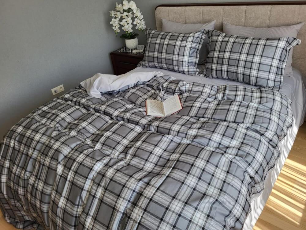 постельное белье сатин люкс серого цвета в клетку фото 1