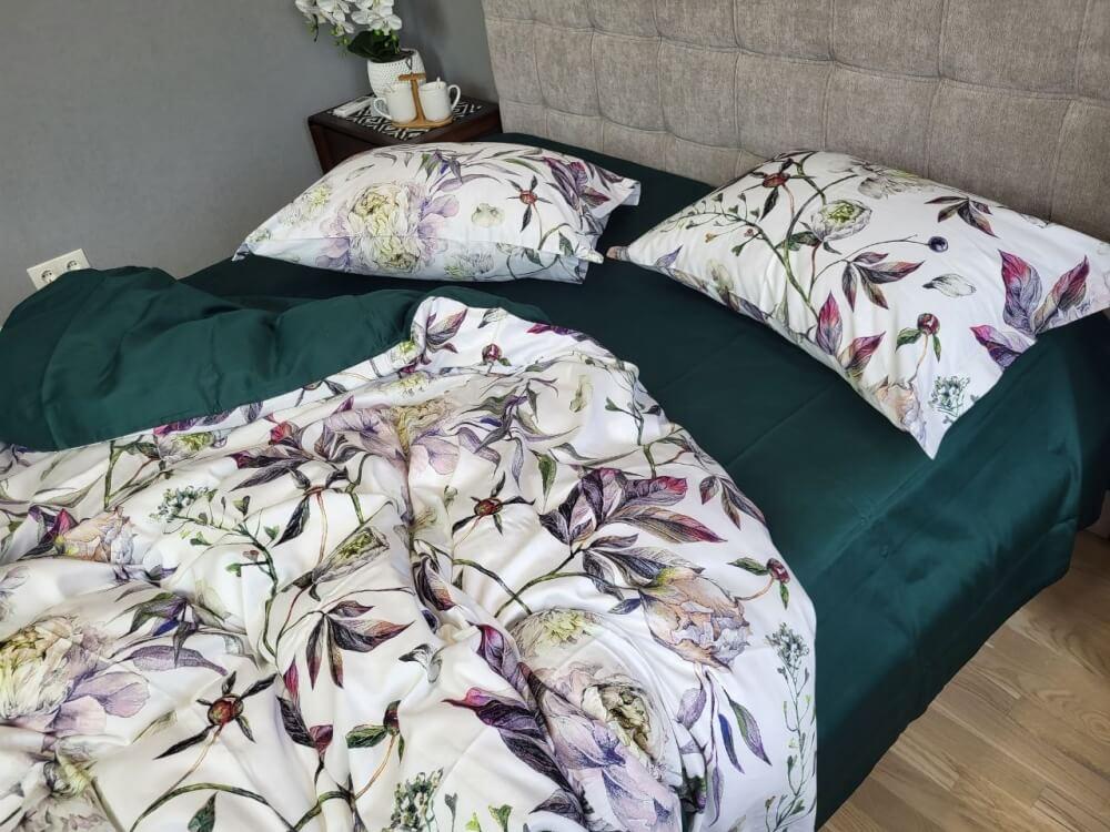 изумрудное постельное белье сатин люкс с пионами фото 1