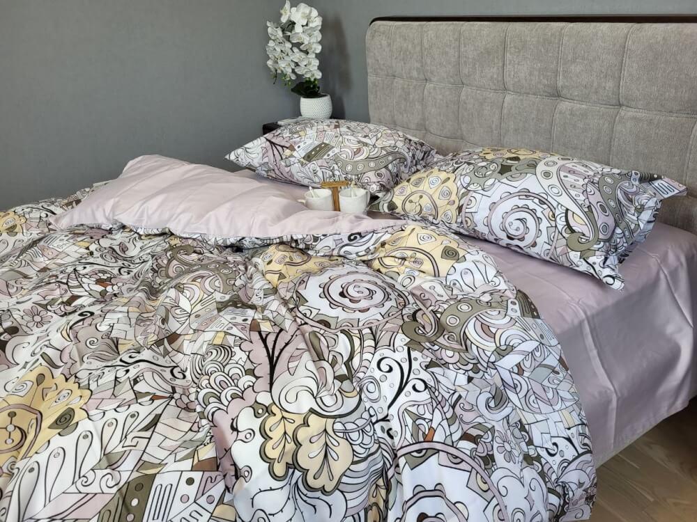 пудровое постельное белье сатин люкс с абстрактным рисунком фото 1