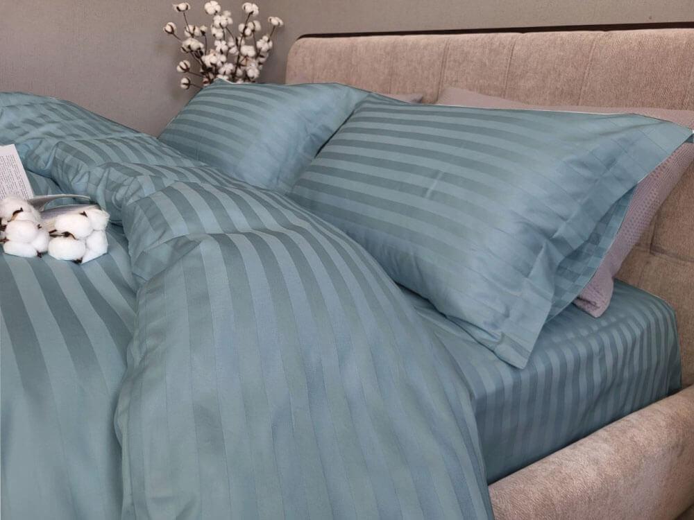 постельное белье страйп-сатин морского цвета полоска 2*2 фото 1