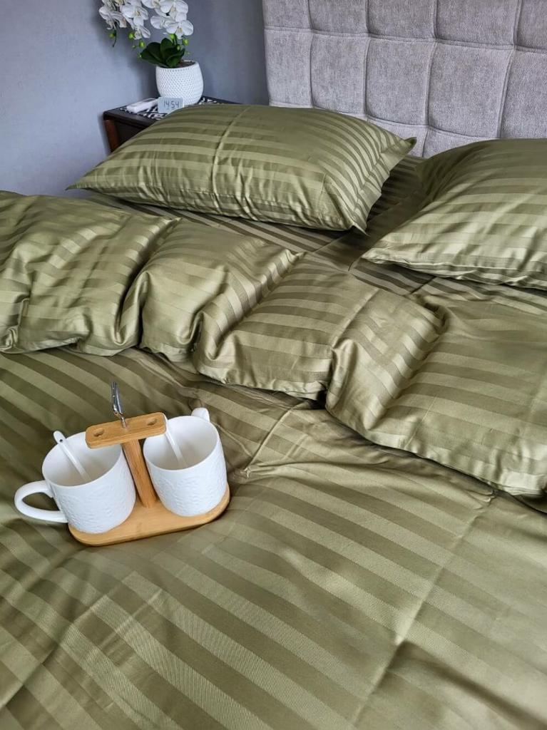 постельное белье страйп-сатин цвета хаки широкая полоска 2*2 фото 1