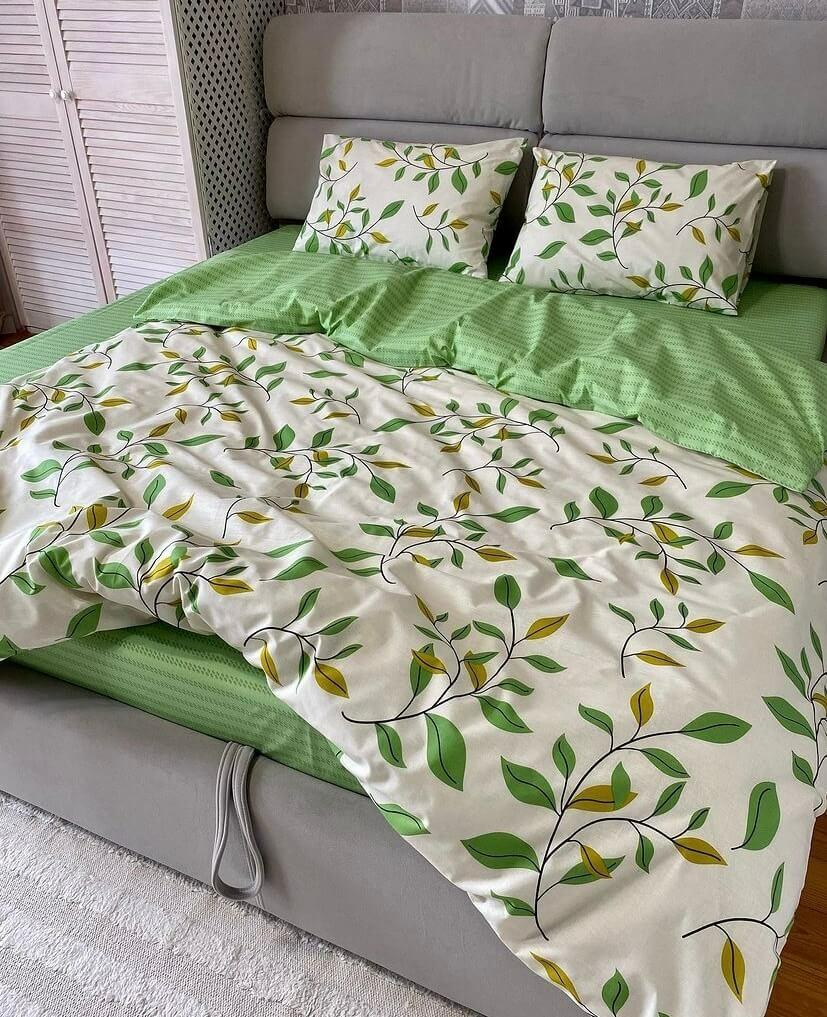 постельное белье с салатовыми листьями фото 1