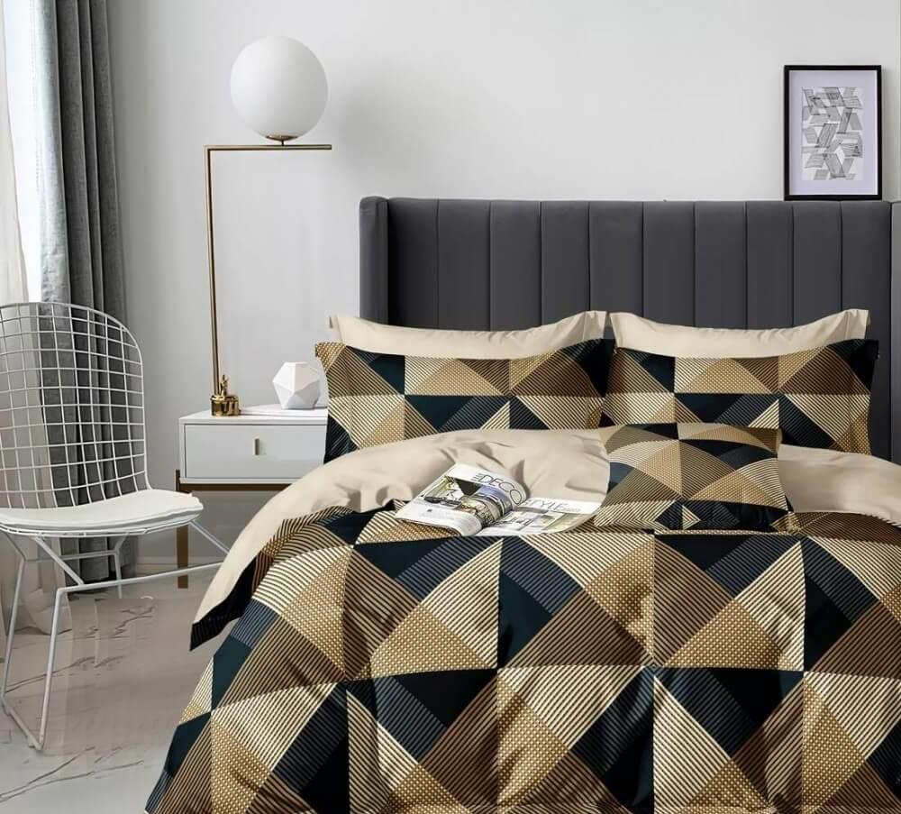 постельное белье сатин с геометрическим рисунком треугольники коричневого и черного цвета фото 1