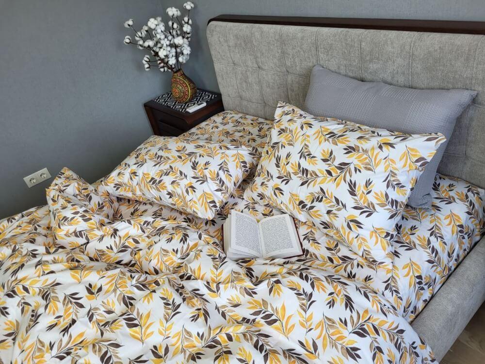 постельное белье ранфорс с желтыми листьями фото 1