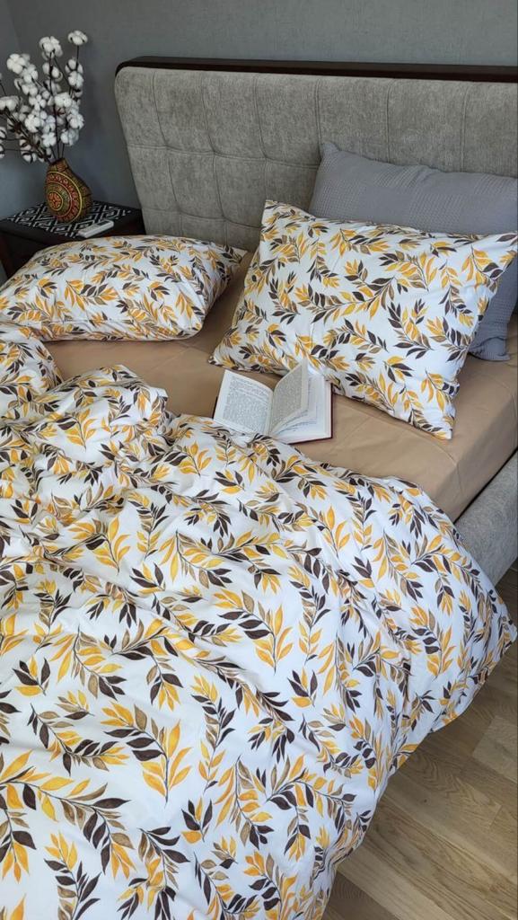 постельное белье ранфорс с желто-коричневыми листьями фото 1