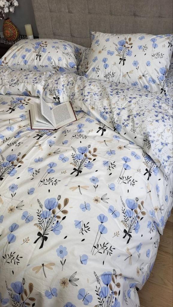 постельное белье ранфорс с голубыми цветами фото 1