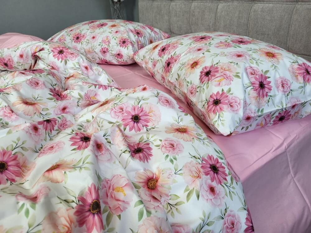 постельное белье ранфорс с розовыми цветами фото 1