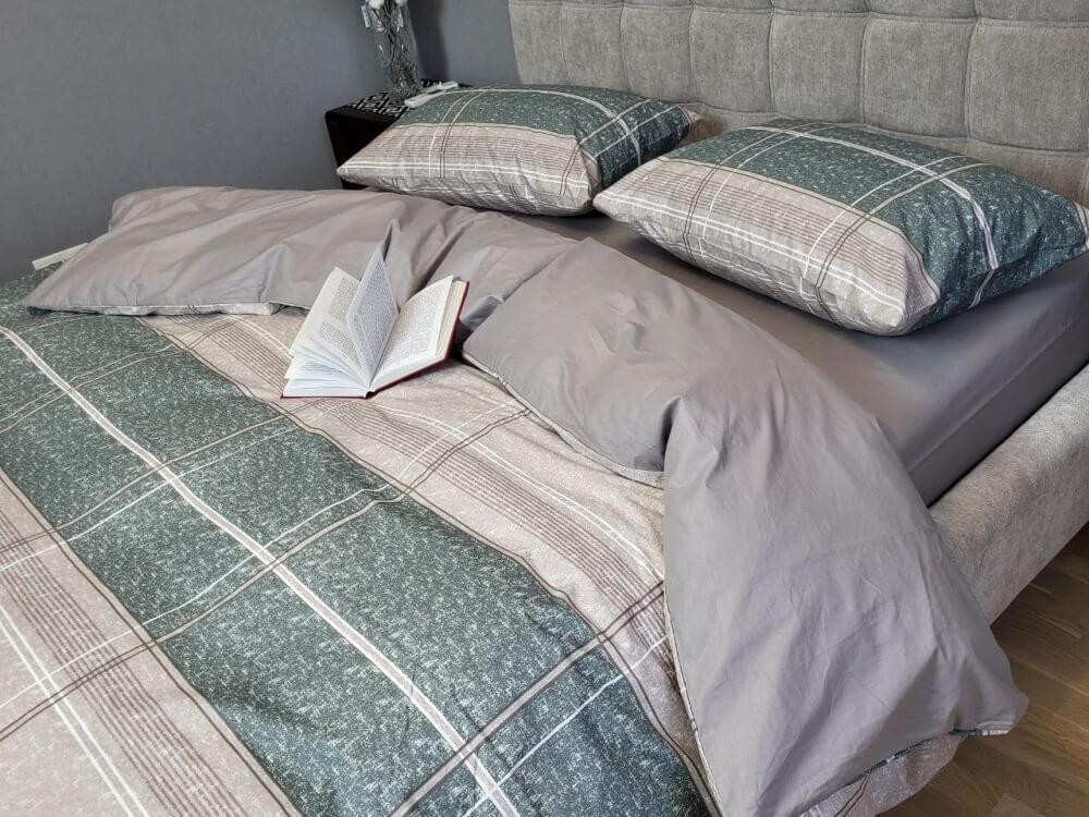 геометрическое постельное белье ранфорс в зелено-серой гамме фото 1