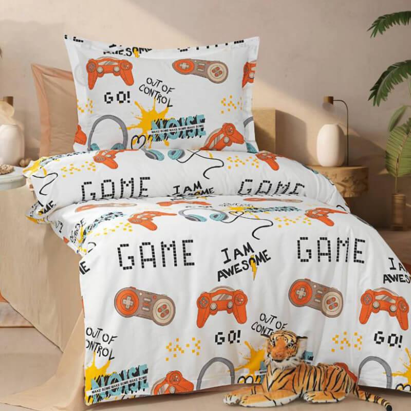 детское постельное белье с джойстиком и магнитофоном, надписью game