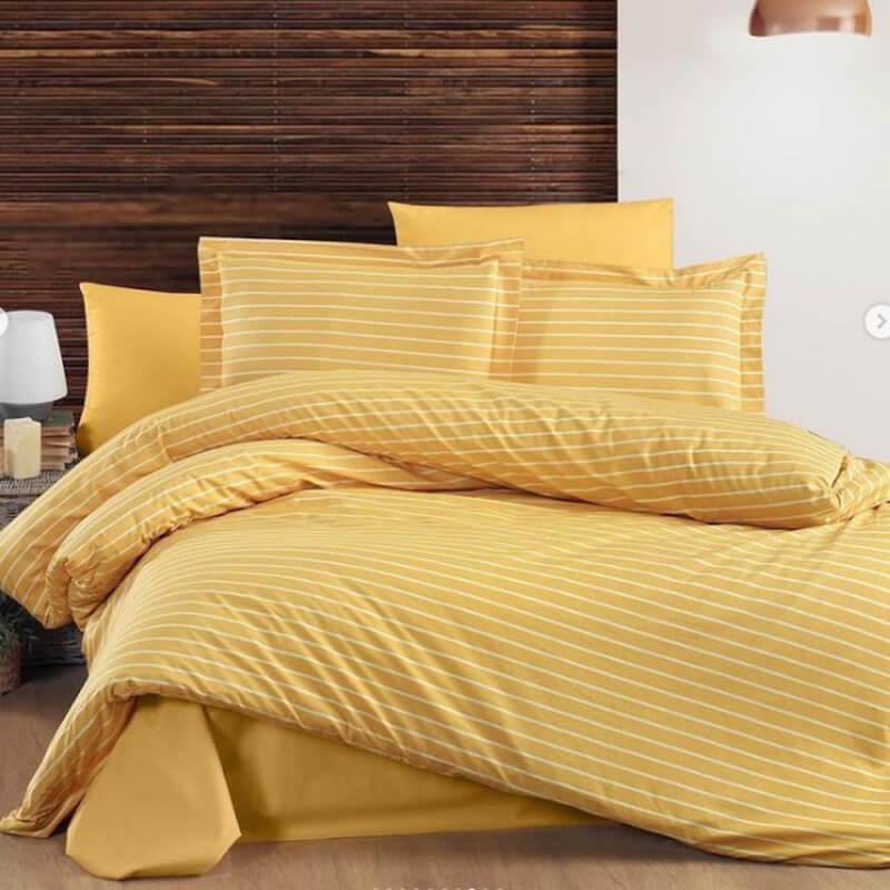 постельное белье ранфорс желтого цвета в белую полоску фото 1