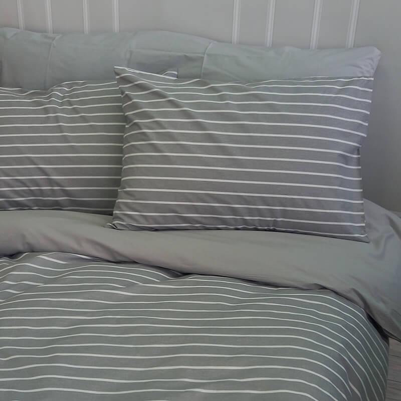 серое постельное белье ранфорс в белую полоску фото 1