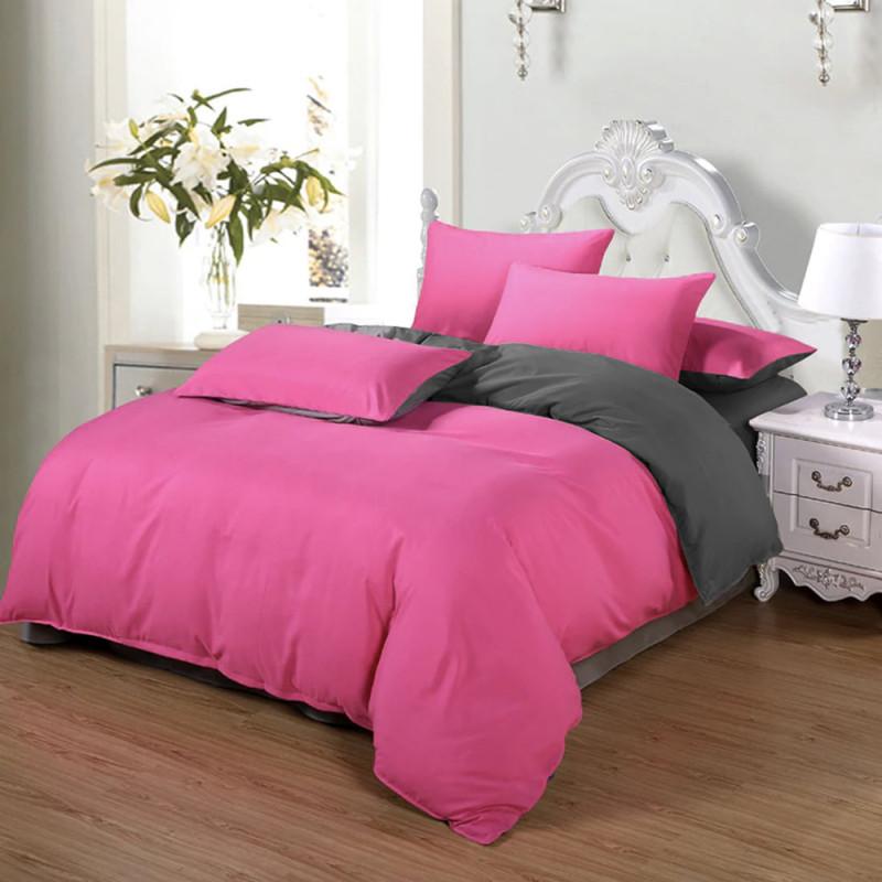 однотонное постельное белье ранфорс розового цвета барби в сочетании с графитовым оттенком антрацит